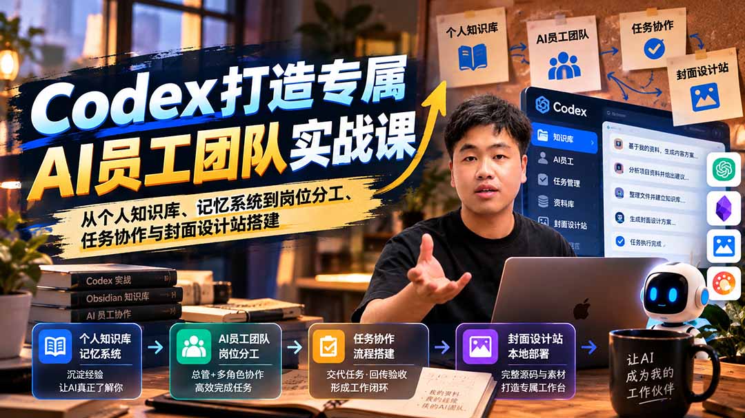 【无水印】Codex打造专属AI员工团队实战课：从个人知识库、记忆系统到岗位分工、任务协作与封面设计站搭建-云创网