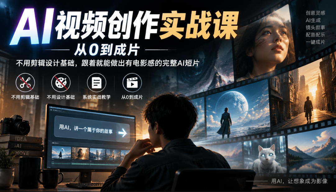AI视频创作实战课，从0到成片，不用剪辑设计基础，跟着就能做出有电影感的完整AI短片-云创网