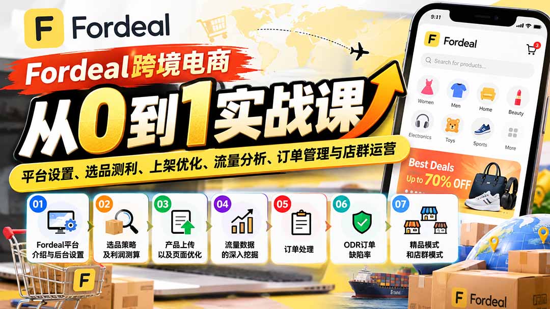 Fordeal跨境电商从0到1实战课：平台设置、选品测利、上架优化、流量分析、订单管理与店群运营-云创网