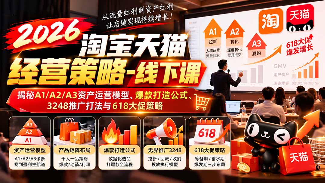 2026淘宝天猫经营策略-线下课：揭秘A1/A2/A3资产运营模型、爆款打造公式、3248推广打法与618大促策略-云创网