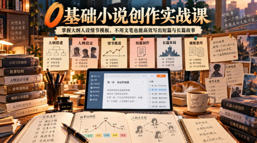 0基础小说创作实战课｜掌握大纲人设情节模板，不用文笔也能高效写出短篇与长篇故事-云创网