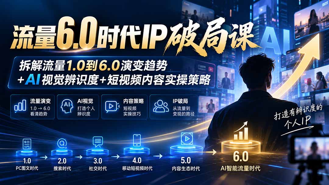 流量6.0时代IP破局课-更新：拆解流量1.0到6.0演变趋势+AI视觉辨识度+短视频内容实操策略-云创网