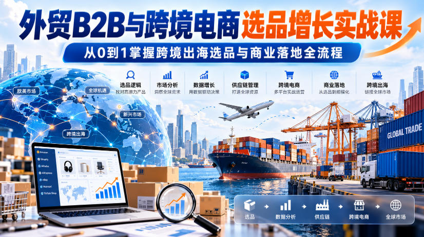 外贸B2B与跨境电商选品增长实战课，从0到1掌握跨境出海选品与商业落地全流程-云创网