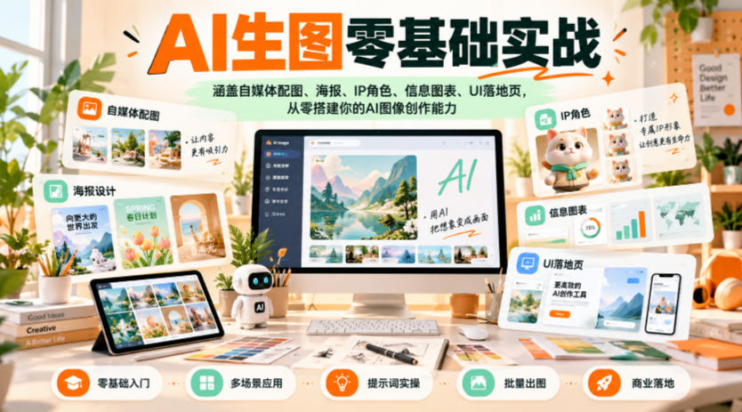 AI生图零基础实战，涵盖自媒体配图、海报、IP角色、信息图表、UI落地页，从零搭建你的AI图像创作能力-云创网