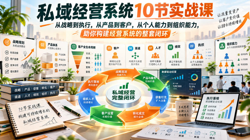 私域经营系统10节实战课，从战略到执行，从产品到客户，从个人能力到组织能力，助你构建经营系统的整套闭环-云创网