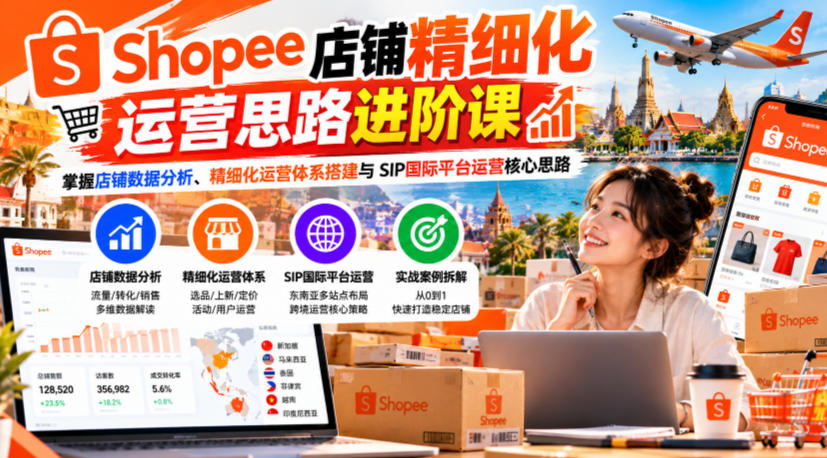 Shopee店铺精细化运营思路进阶课，掌握店铺数据分析、精细化运营体系搭建与SIP国际平台运营核心思路-云创网