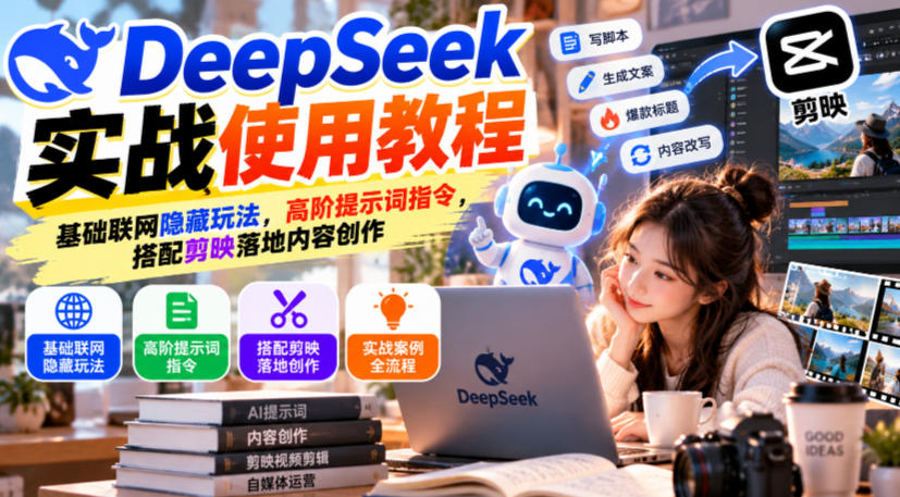 DeepSeek实战使用教程｜基础联网隐藏玩法，高阶提示词指令，搭配剪映落地内容创作-云创网