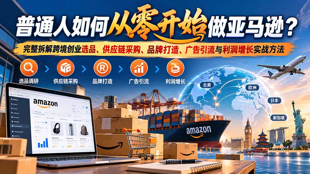 普通人如何从零开始做亚马逊？完整拆解跨境创业选品、供应链采购、品牌打造、广告引流与利润增长实战方法-云创网