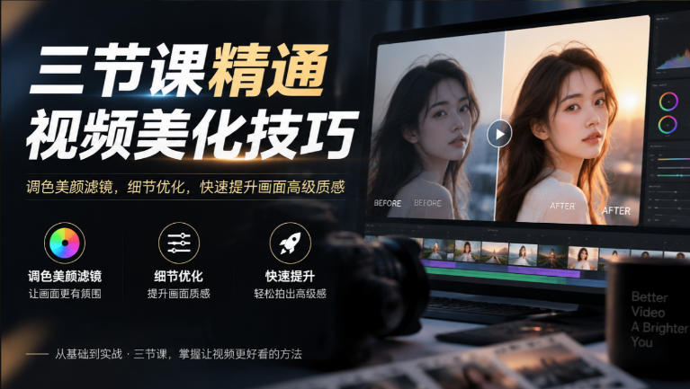 三节课精通视频美化技巧｜调色美颜滤镜，细节优化，快速提升画面高级质感-云创网