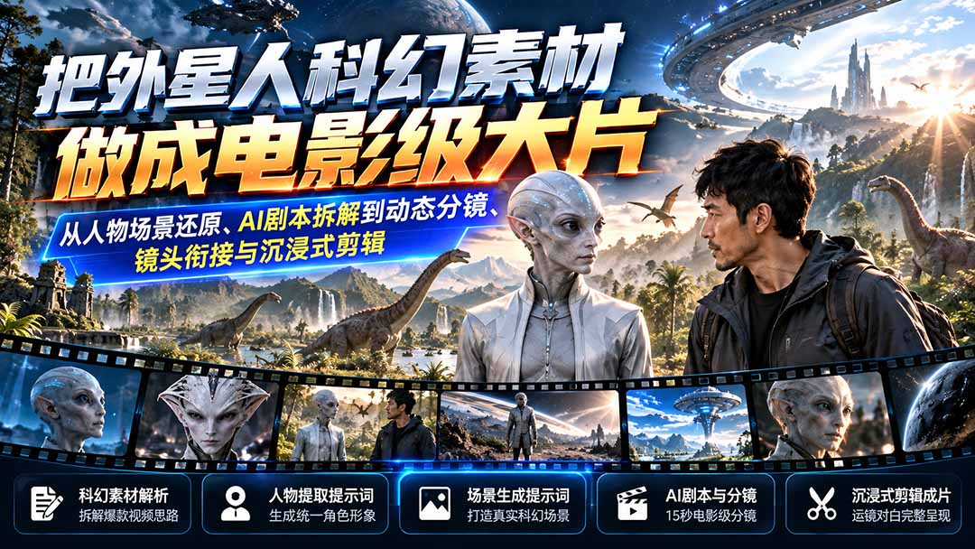 把外星人科幻素材做成电影级大片：从人物场景还原、AI剧本拆解到动态分镜、镜头衔接与沉浸式剪辑-云创网