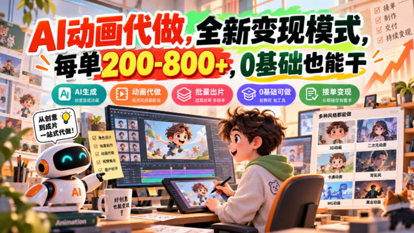 AI动画代做，全新变现模式，每单200-800+，0基础也能干【揭秘】-云创网