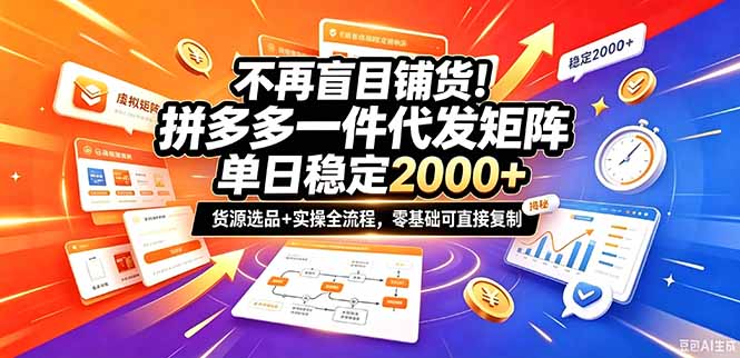 不再盲目铺货！拼多多一件代发矩阵落地攻略，提供优质货源店铺运营全流程，零基础可直接复制-云创网