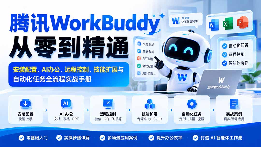 腾讯WorkBuddy从零到精通：安装配置、AI办公、远程控制、技能扩展与自动化任务全流程实战手册-云创网