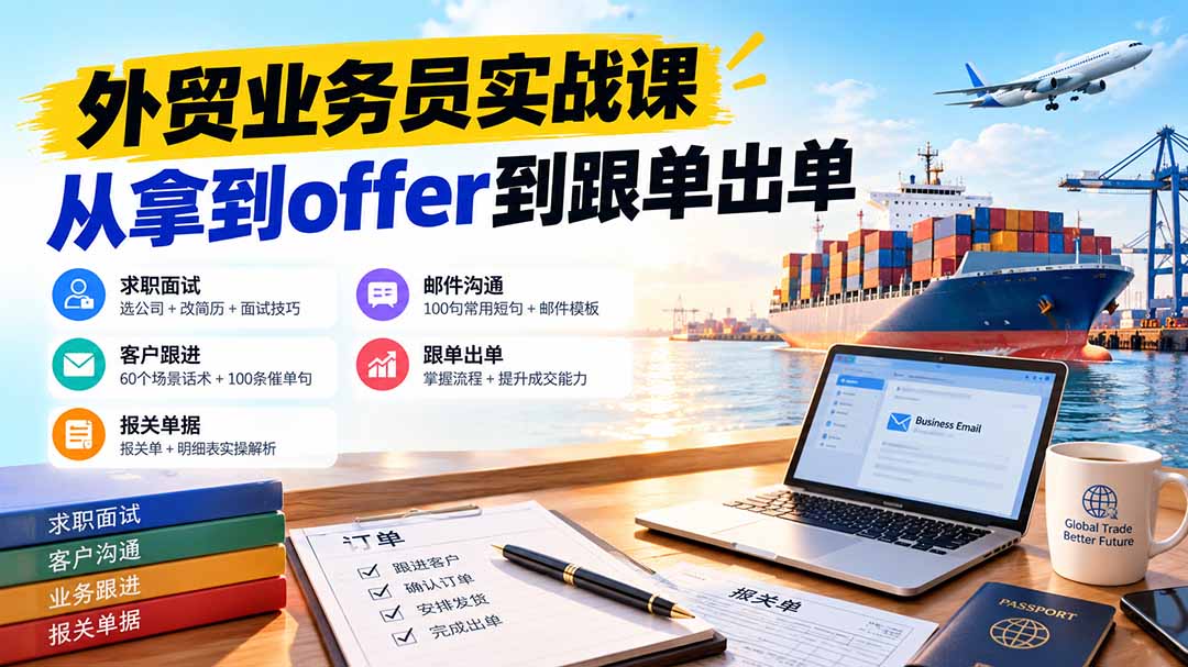 外贸业务员从求职到出单实战课：教你筛选优质公司、优化简历、应对面试、客户跟进催单及出口报关操作篇-云创网