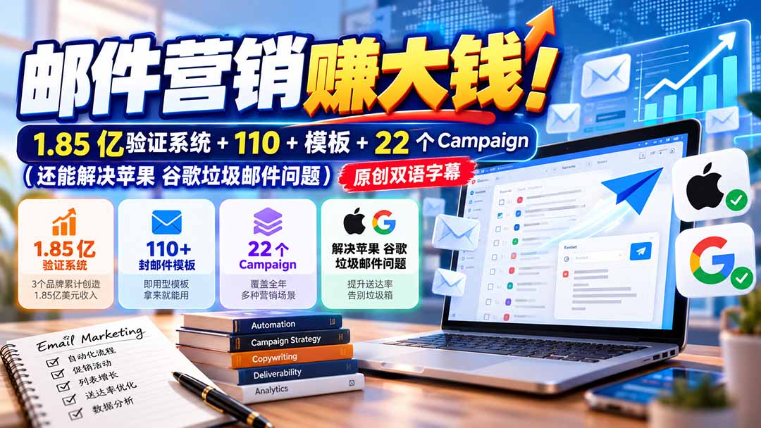 邮件营销赚大钱！1.85亿验证系统+110+模板+22个Campaign(还能解决苹果 谷歌垃圾邮件问题-云创网