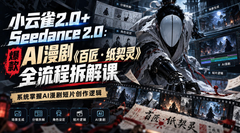 小云雀2.0+Seedance 2.0：爆款AI漫剧《百匠・纸契灵》全流程拆解课，系统掌握AI漫剧短片创作逻辑-云创网