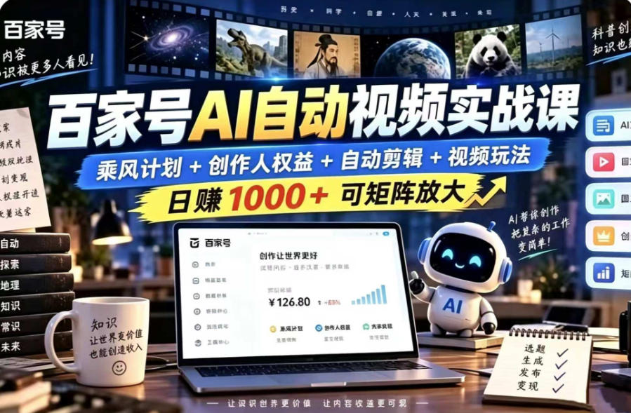百家号自动矩阵玩法，长期可以做的项目，日入1k+，真正的睡后收入-云创网