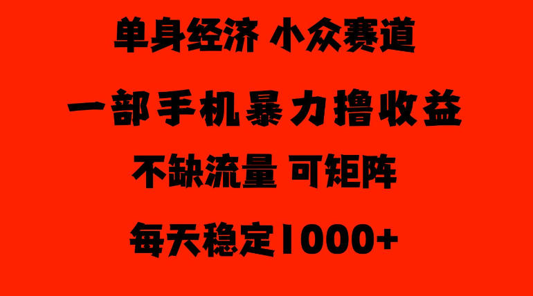 26年暴力单身经济，稳定日入500-1k，不缺流量，流量极大，冷门小众赛道，门槛低小白轻松上手【揭秘】-云创网