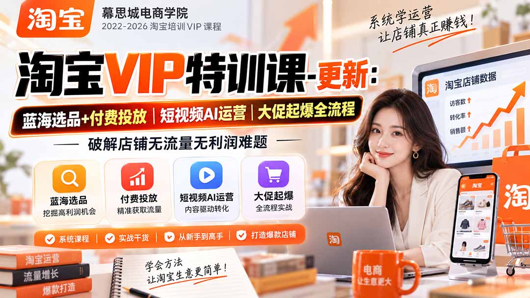 淘宝VIP特训课-更新1016：蓝海选品+付费投放｜短视频AI运营｜大促起爆全流程，破解店铺无流量无利润难题-云创网