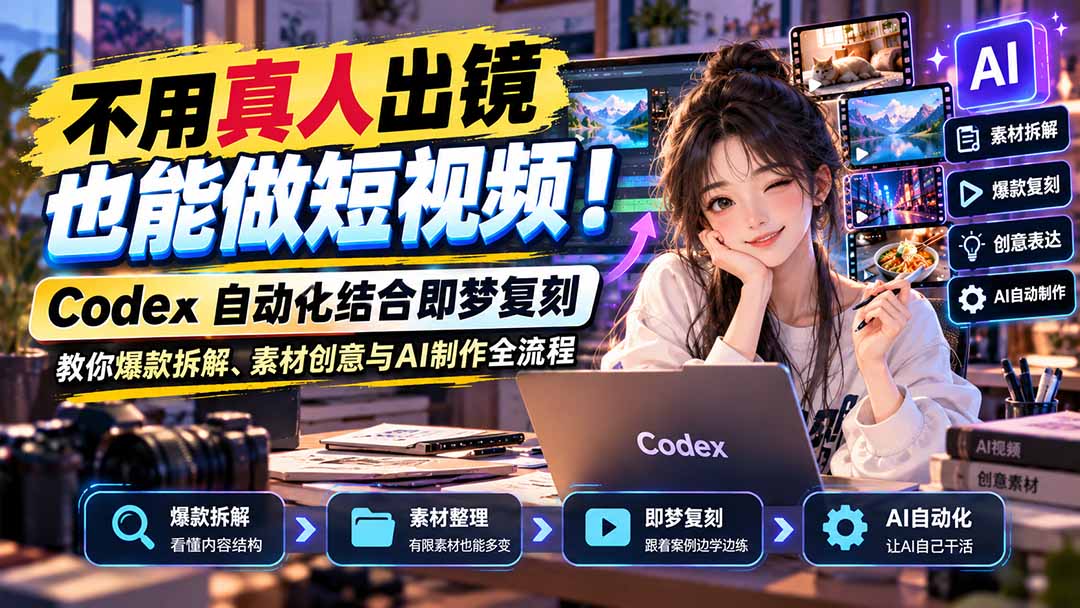 不用真人出镜也能做短视频！Codex自动化结合即梦复刻，教你爆款拆解、素材创意与AI制作全流程-云创网