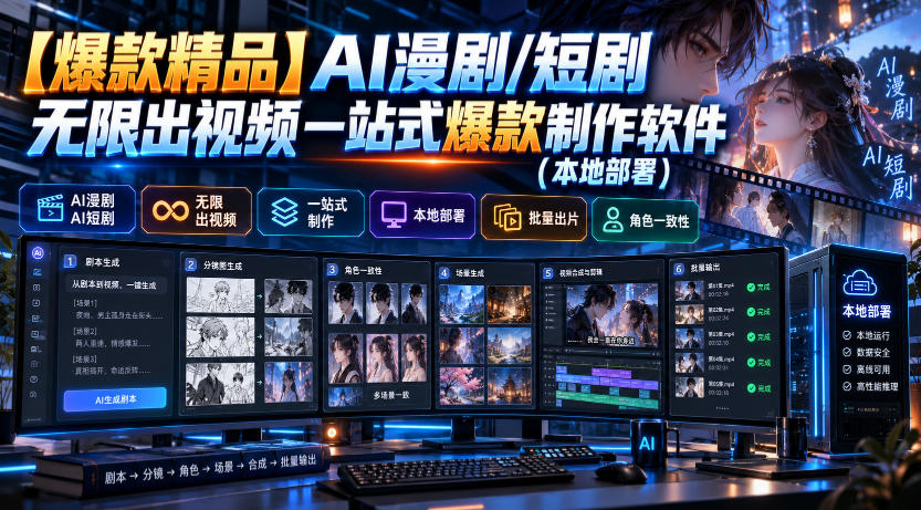 【爆款精品】AI漫剧/短剧无限出视频一站式爆款制作软件(本地部署)-云创网