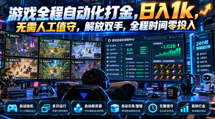 游戏全程自动化打金，日入1k，无需人工值守，解放双手，全程时间零投入【揭秘】-云创网