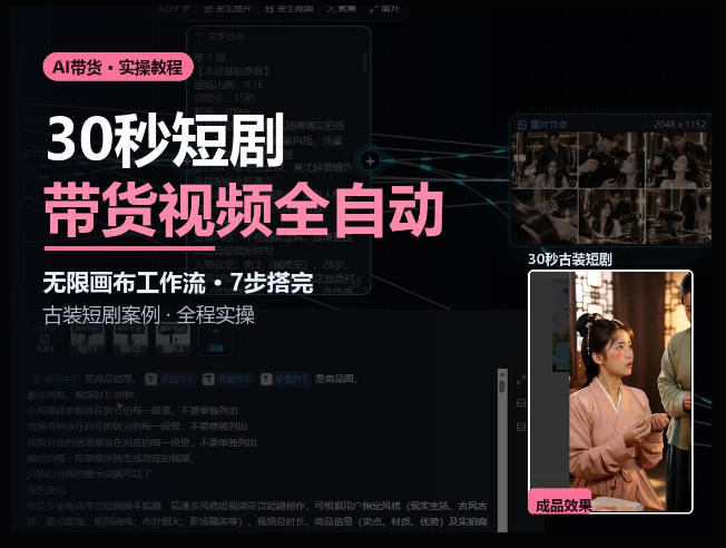 Seedance2.0做短剧带货视频，无限画布工作流·7步搭完古装短剧案例·全程实操-云创网
