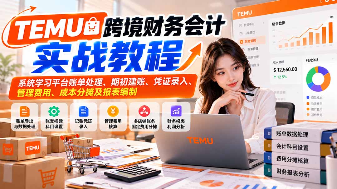 TEMU跨境财务会计实战教程：系统学习平台账单处理、期初建账、凭证录入、管理费用、成本分摊及报表编制-云创网