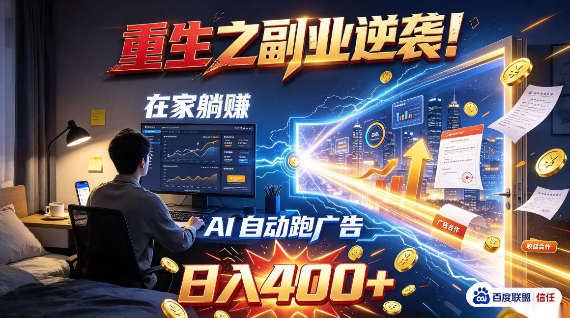 重生之副业逆袭！在家躺赚AI自动跑广告日入400+，无需人工操作【揭秘】-云创网