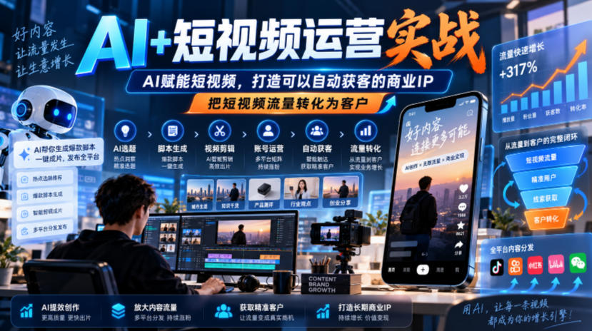 AI+短视频运营实战，AI赋能短视频，打造可以自动获客的商业IP，把短视频流量转化为客户-云创网