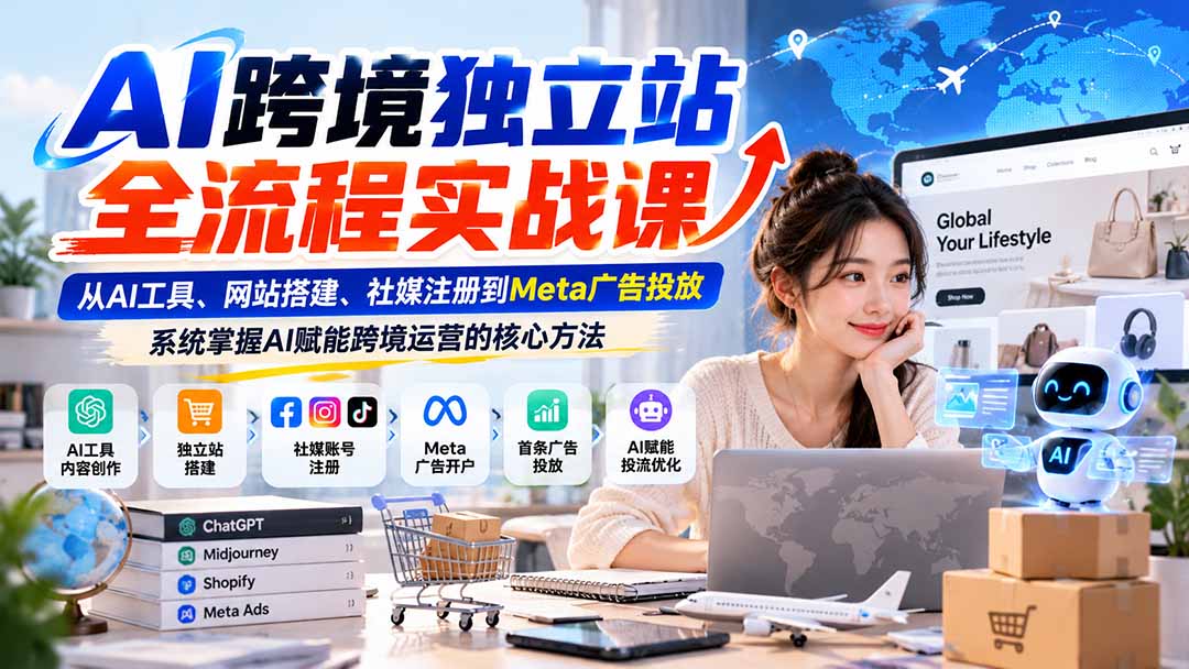 AI跨境独立站全流程实战课：从AI工具、网站搭建、社媒注册到Meta广告投放，系统掌握AI赋能跨境运营的核心方法-云创网