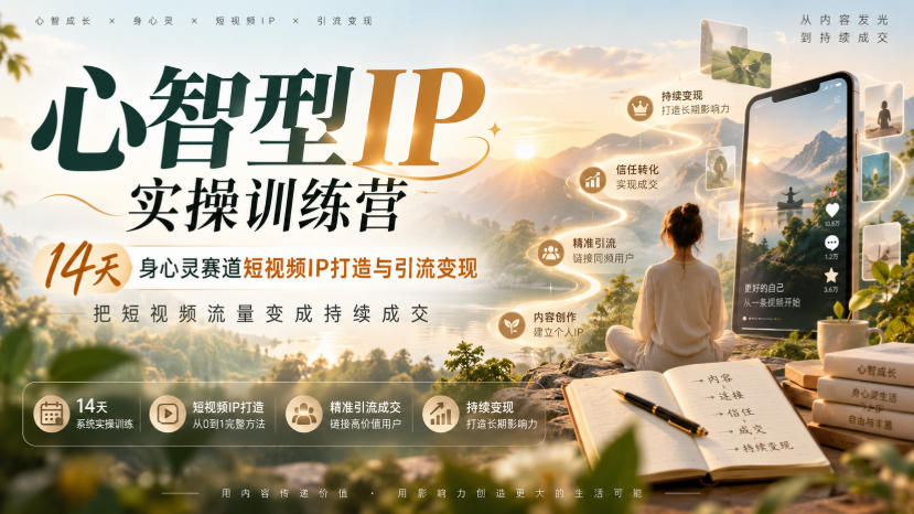 心智型IP实操训练营｜14天身心灵赛道短视频IP打造与引流变现，把短视频流量变成持续成交-云创网