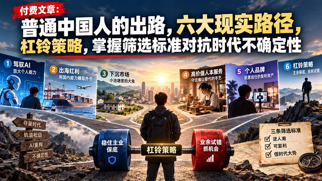 付费文章：普通中国人的出路，六大现实路径，杠铃策略，掌握筛选标准对抗时代不确定性-云创网