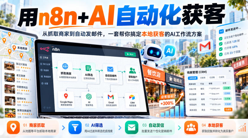 【无水印】用n8n+AI自动化获客，从抓取商家到自动发邮件，一套帮你搞定本地获客的AI工作流方案【原创双语字幕】-云创网