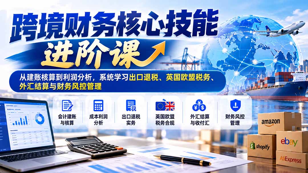 跨境财务核心技能进阶课：从建账核算到利润分析，系统学习出口退税、英国欧盟税务、外汇结算与财务风控管理-云创网