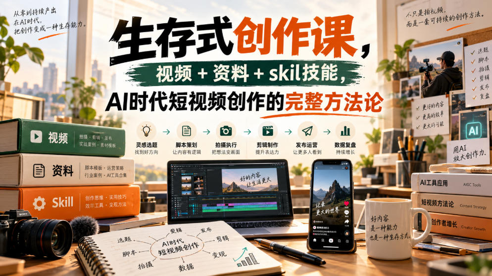 生存式创作课，视频+资料+skil技能，ai时代短视频创作的完整方法论-云创网