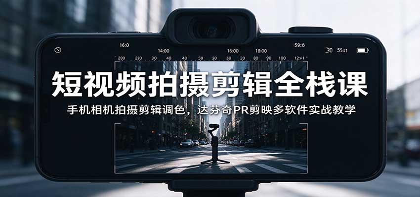 短视频拍摄剪辑全栈课：手机相机拍摄剪辑调色，达芬奇PR剪映多软件实战教学-云创网