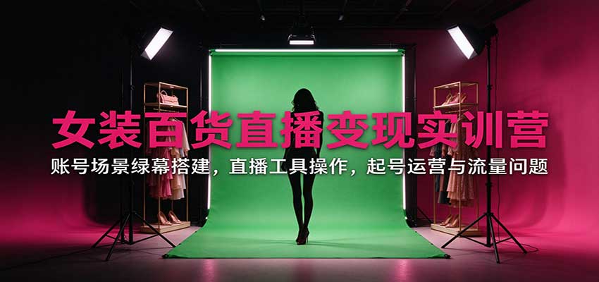 女装百货直播变现实训营：账号场景绿幕搭建，直播工具操作，起号运营与流量问题-云创网