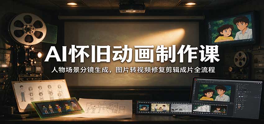 AI怀旧动画制作课：人物场景分镜生成，图片转视频修复剪辑成片全流程-云创网