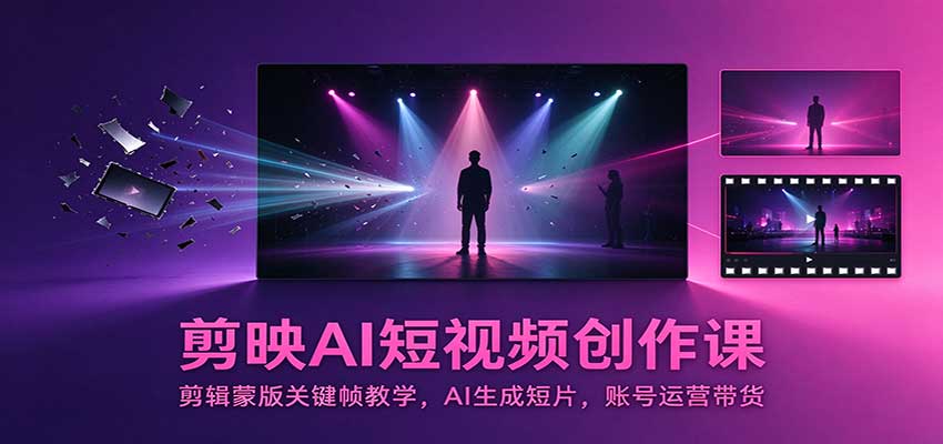 剪映AI短视频创作课：剪辑蒙版关键帧教学，AI生成短片，账号运营带货-云创网