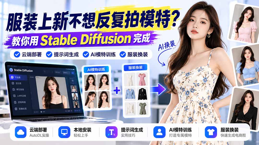 服装上新不想反复拍模特？教你用Stable Diffusion完成云端部署、提示词生成、AI模特训练与换装-云创网