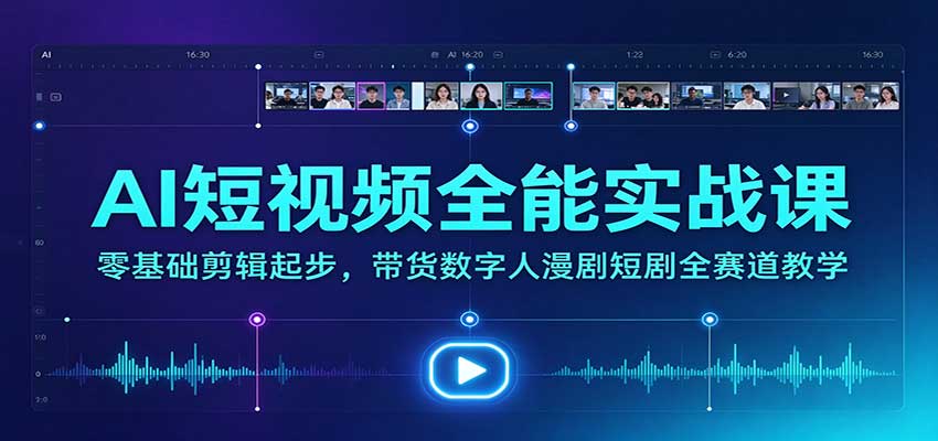 AI短视频全能实战课：零基础剪辑起步，带货数字人漫剧短剧全赛道教学-云创网