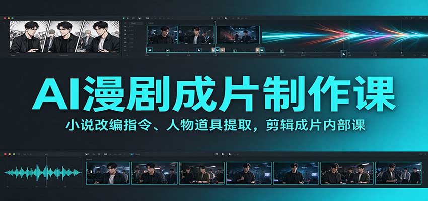 AI漫剧成片制作课：小说改编指令、人物道具提取，剪辑成片全流程-云创网