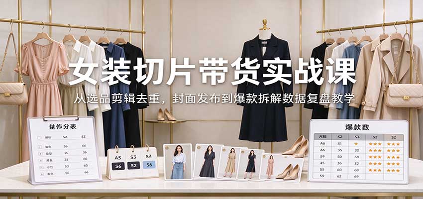 女装切片带货实战课：从选品剪辑去重，封面发布到爆款拆解数据复盘教学-云创网