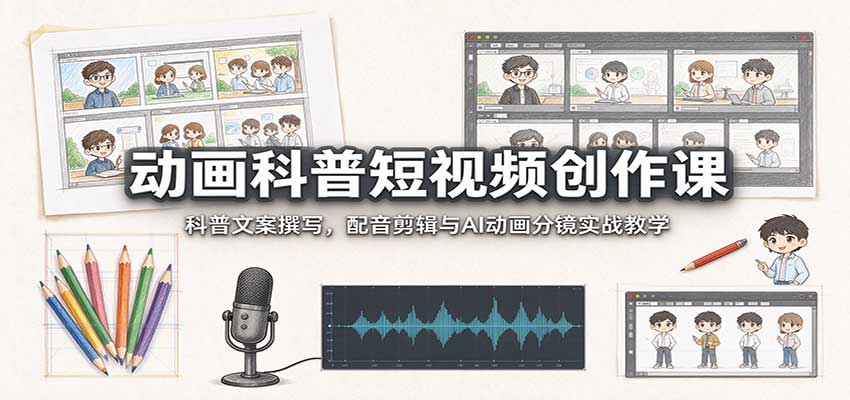 动画科普短视频创作课：科普文案撰写，配音剪辑与AI动画分镜实战教学-云创网