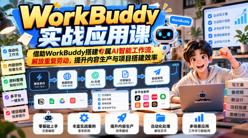 WorkBuddy实战应用课，借助WorkBuddy搭建专属AI智能工作流，解放重复劳动，提升内容生产与项目搭建效率-云创网