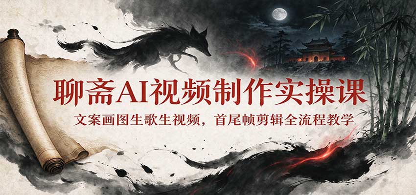 聊斋AI视频制作实操课：文案画图生歌生视频，首尾帧剪辑全流程教学-云创网