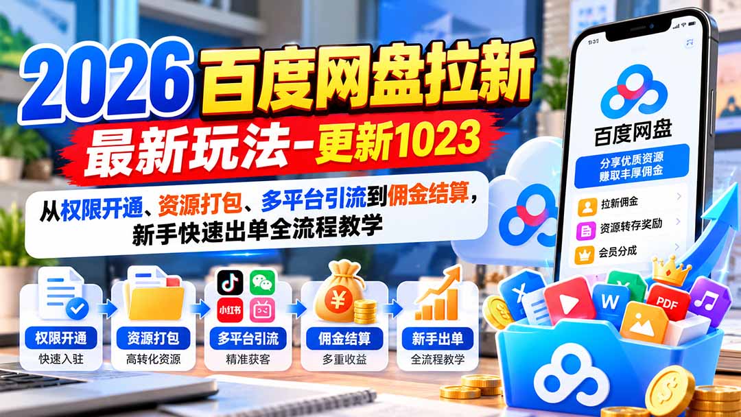 2026百度网盘拉新最新玩法-更新1023：从权限开通、资源打包、多平台引流到佣金结算，新手快速出单全流程教学-云创网