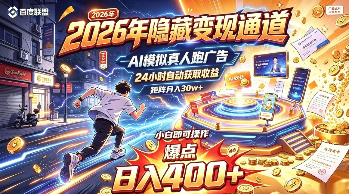 2026年别死磕自媒体，隐藏变现通道，AI模拟真人自动跑广告，小白即可操作，日入400+，矩阵月入可达到30w+【揭秘】-云创网