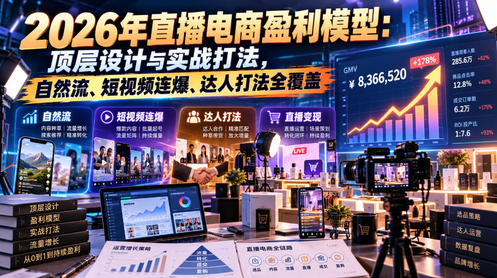 2026年直播电商盈利模型：顶层设计与实战打法，自然流、短视频连爆、达人打法全覆盖-云创网